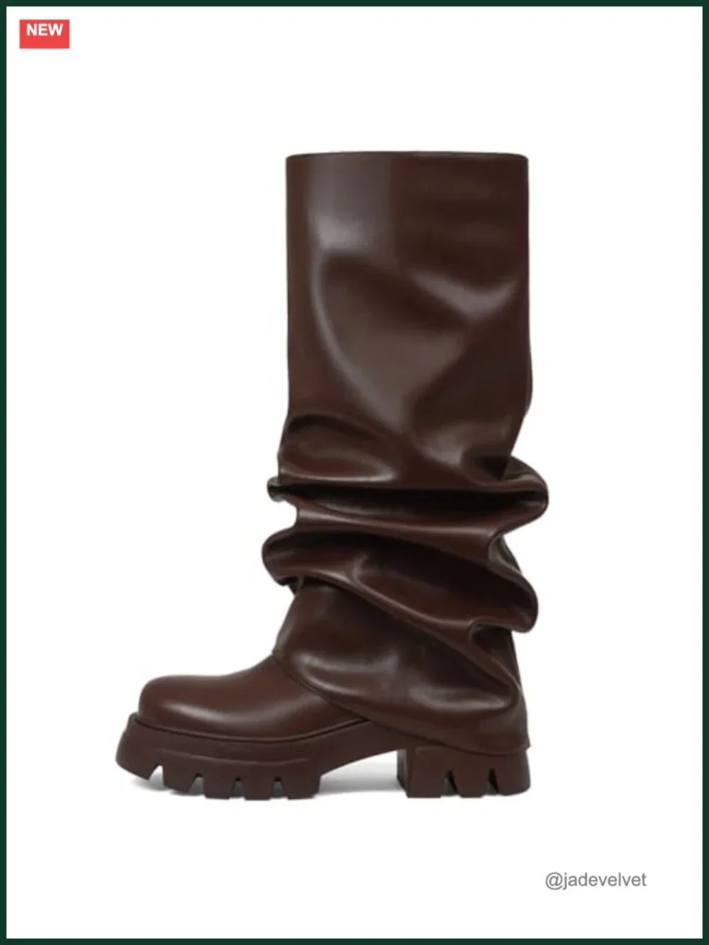 Fold Over Slouchy Wide Calf Platform Boots Chunky Heel Pull-On Round Toe